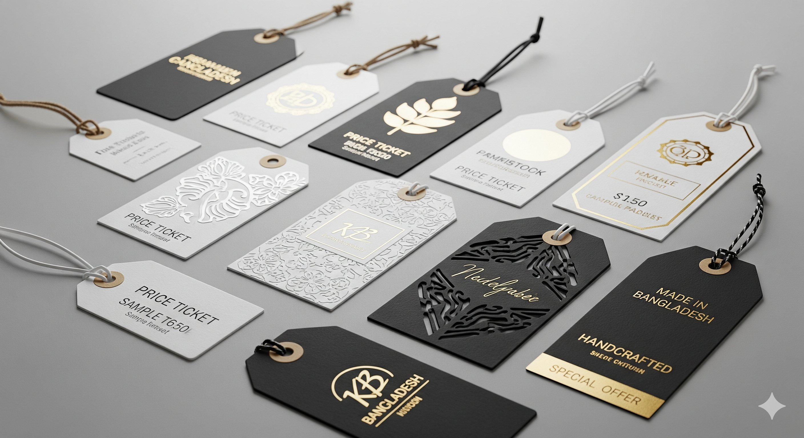 Custom Hang Tags Printing - Premium Paper Price Tags Embossing Foil Stamping Bangladesh
